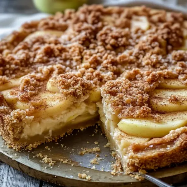 Apfelkuchen vom Blech - mit Pudding und knusprigen Streusel