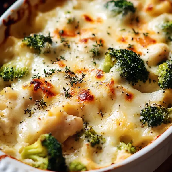 Brokkoli Hähnchen Auflauf mit Frischkäse und Mozzarella