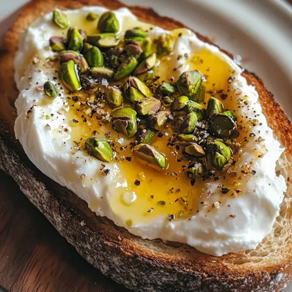 Burrata-Toast mit Pistazien und heißem Honig