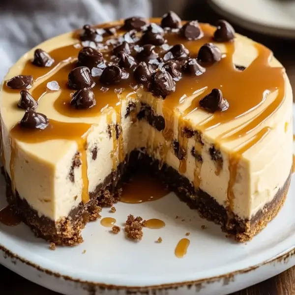 Cookie Dough Cheesecake mit Salted Caramel Swirl