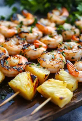 Gegrillte Garnelenspieße mit Ananas in Öl und Knoblauchsoße 5 Gegrillte Garnelenspieße mit Ananas in Öl und Knoblauchsoße