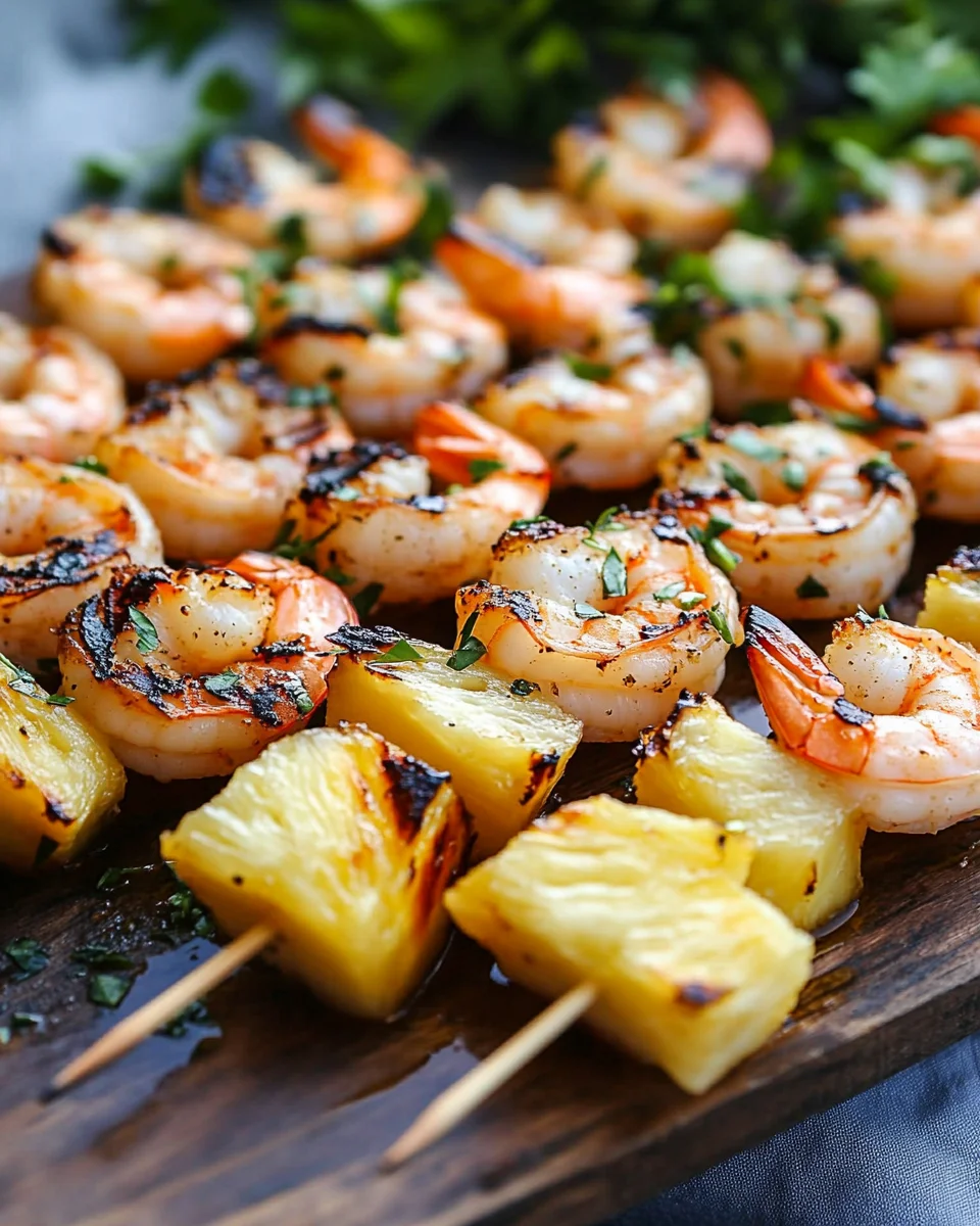 Gegrillte Garnelenspieße mit Ananas in Öl und Knoblauchsoße 18 Gegrillte Garnelenspieße mit Ananas in Öl und Knoblauchsoße