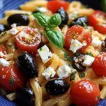 Griechische Reisnudeln mit Tomaten, Feta und Oliven