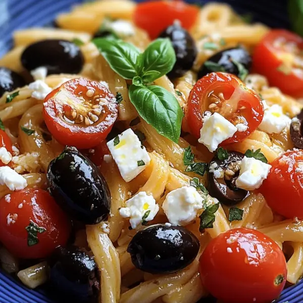 Griechische Reisnudeln mit Tomaten, Feta und Oliven