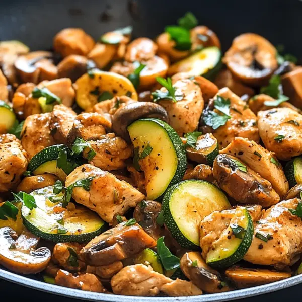 Keto Hähnchen-Zucchini-Pfanne mit Pilzen