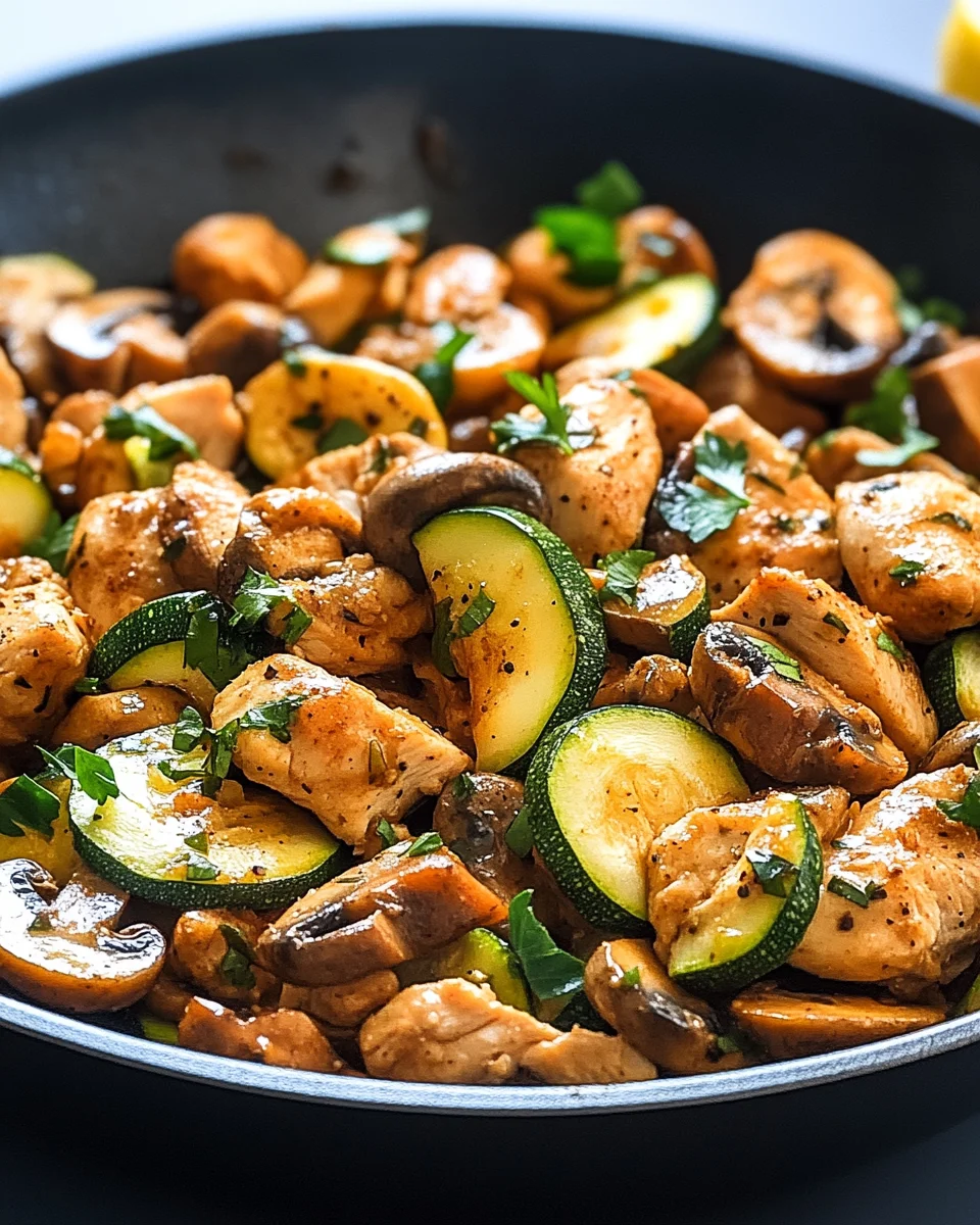 Keto H&auml;hnchen-Zucchini-Pfanne mit Pilzen