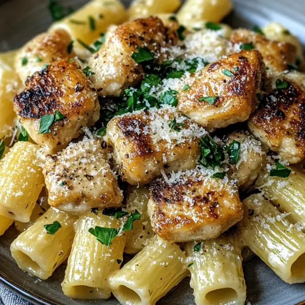 Knoblauchbutter-Hähnchen mit Rigatoni und Parmesan