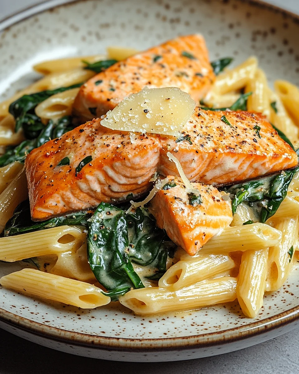 Lachs Penne mit Spinat 19 Lachs