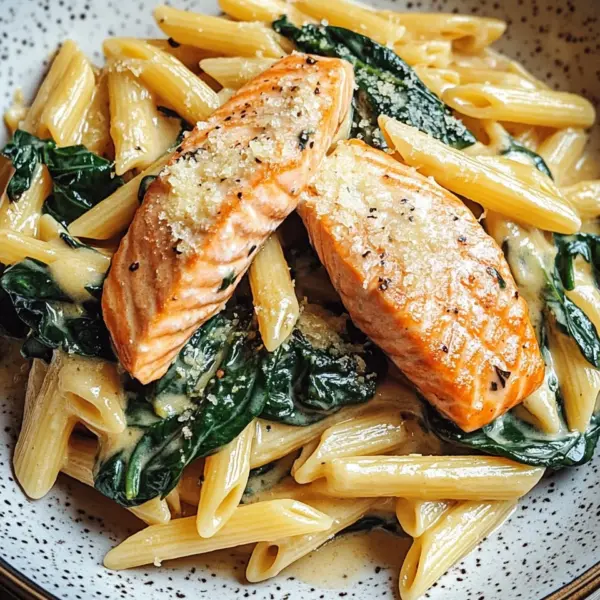 Lachs Penne mit Spinat