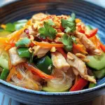 Lauwarmer Glasnudelsalat mit Erdnussh&auml;hnchen