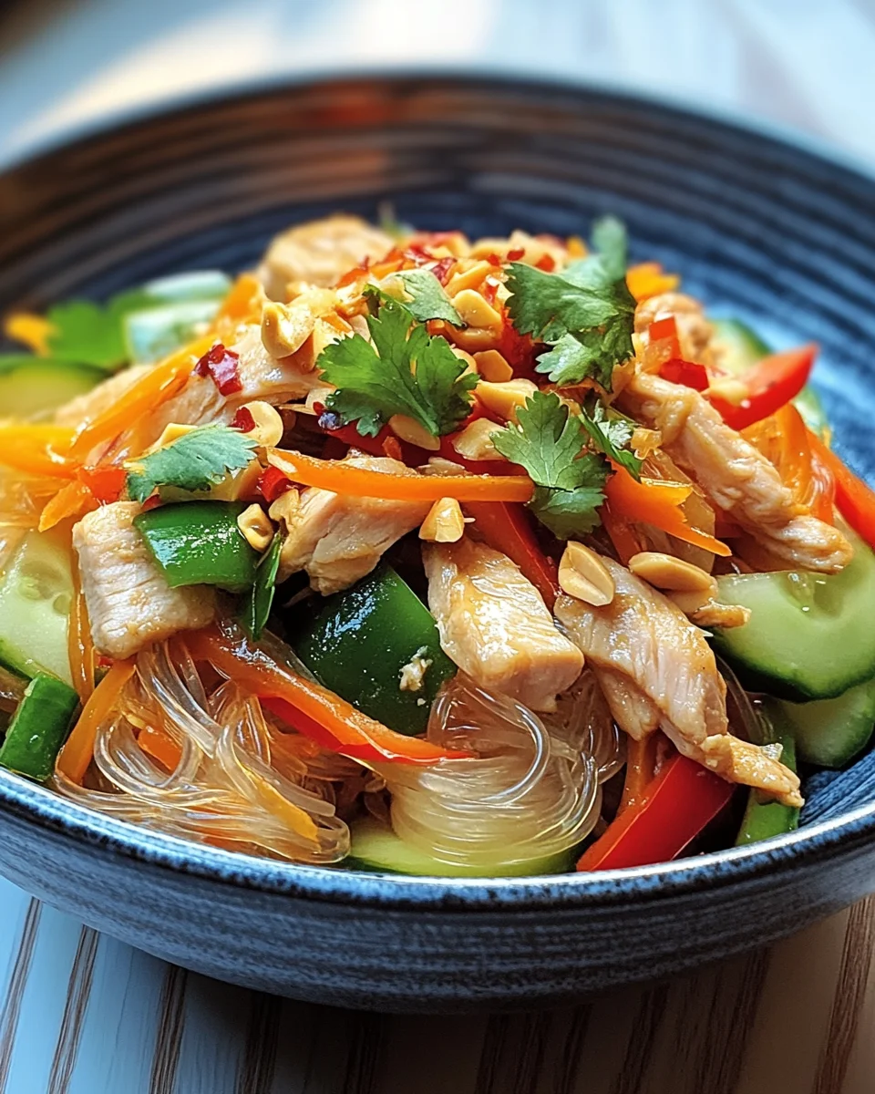 Lauwarmer Glasnudelsalat mit Erdnusshähnchen