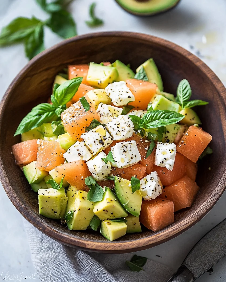 Melonen Feta Salat mit Avocado