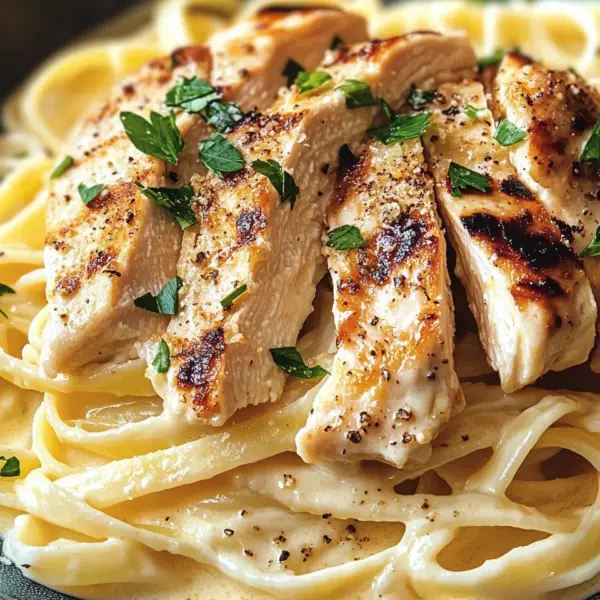 Pasta Alfredo mit gebratenem Hähnchen