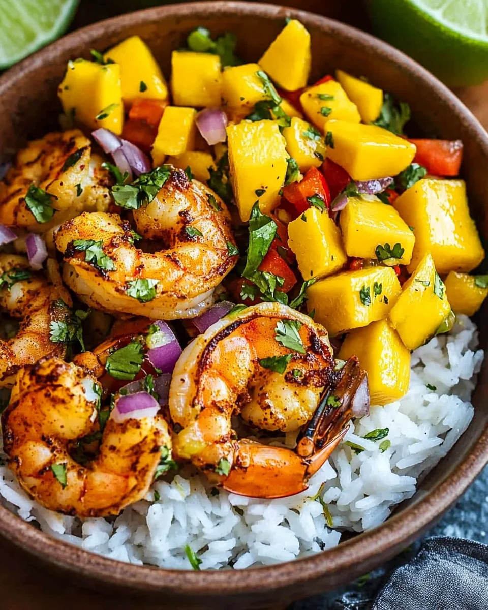 Pikante Garnelen und Mango Salsa Reisbowl 18 Pikante