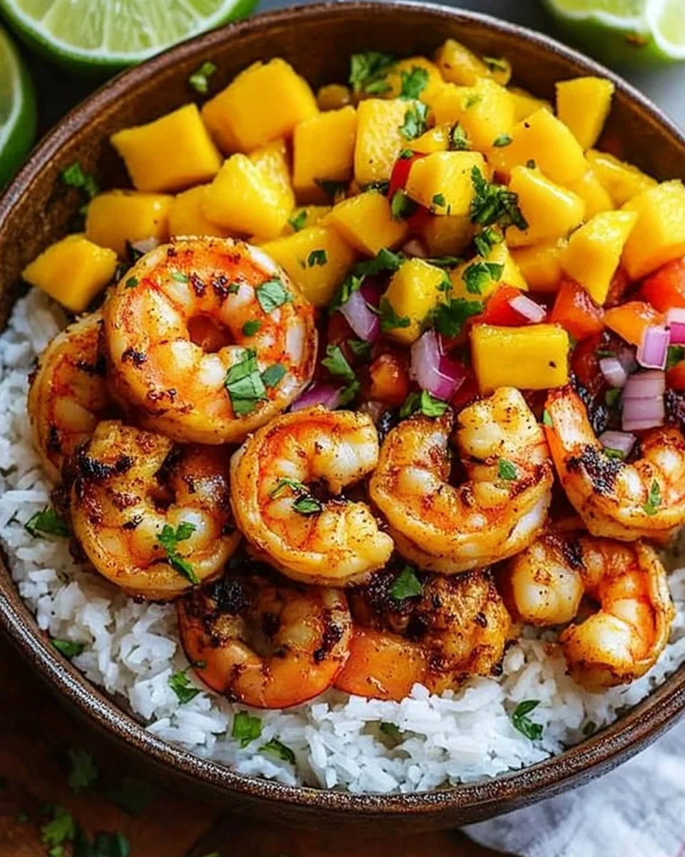 Pikante Garnelen und Mango Salsa Reisbowl 20 Pikante Garnelen und Mango Salsa Reisbowl