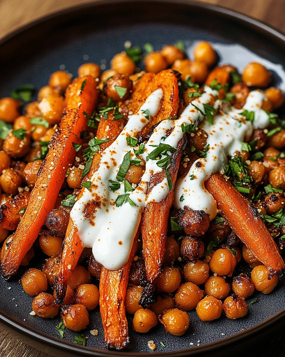 Spicy Maple-Roasted Carrots with Crispy Chickpeas and Yogurt Sauce 17 Spicy