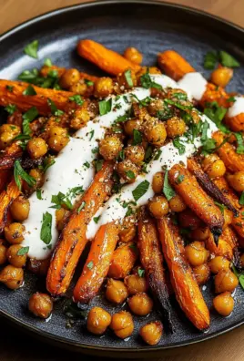 Spicy Maple-Roasted Carrots with Crispy Chickpeas and Yogurt Sauce