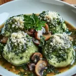 Spinat-Kn&ouml;del mit Pilzragout