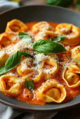 Tortellini mit Tomaten-Sahnesoße, Käse und Basilikum 27 Tortellini mit Tomaten-Sahnesoße, Käse und Basilikum