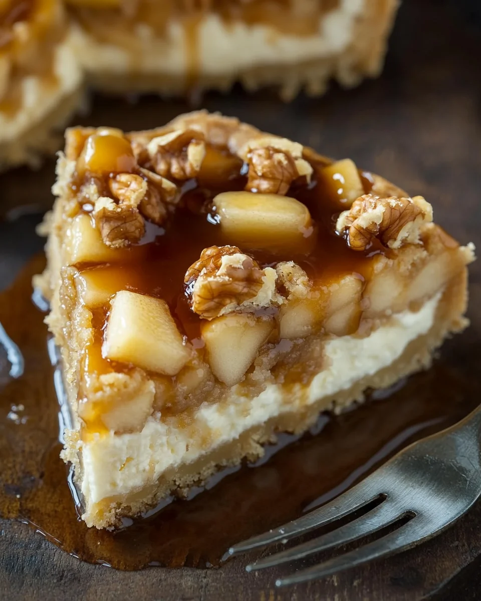 Apfel-Cheesecake mit Walnuss-Streuseln und Karamellsauce