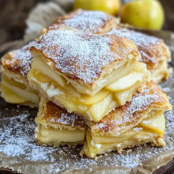 Blätterteigkuchen mit Puddingcreme und Apfel