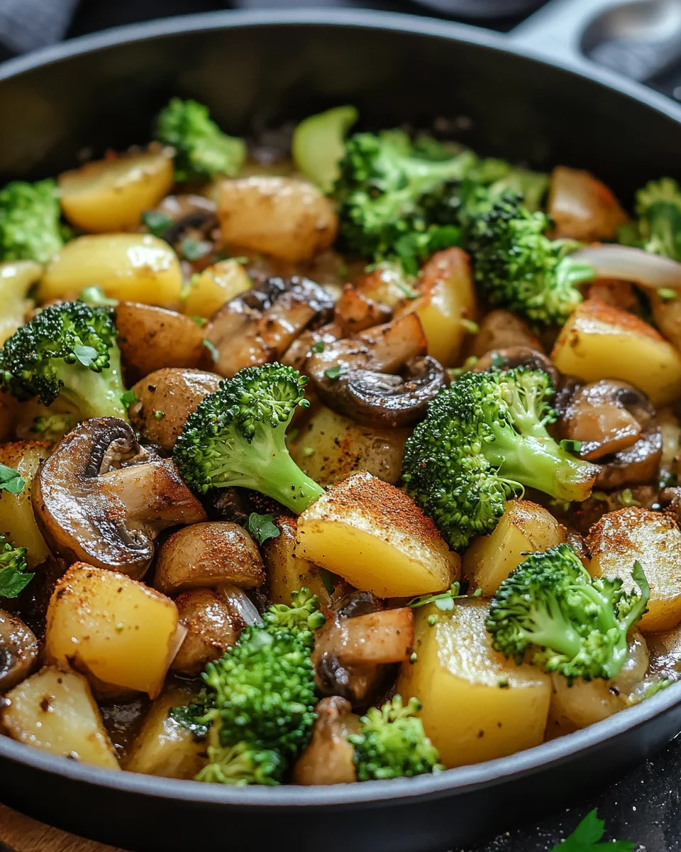 Brokkoli Kartoffel Pfanne mit Pilzen