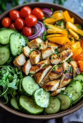 Bunte Salat Bowl mit Avocado, Hähnchen und Knoblauchdressing