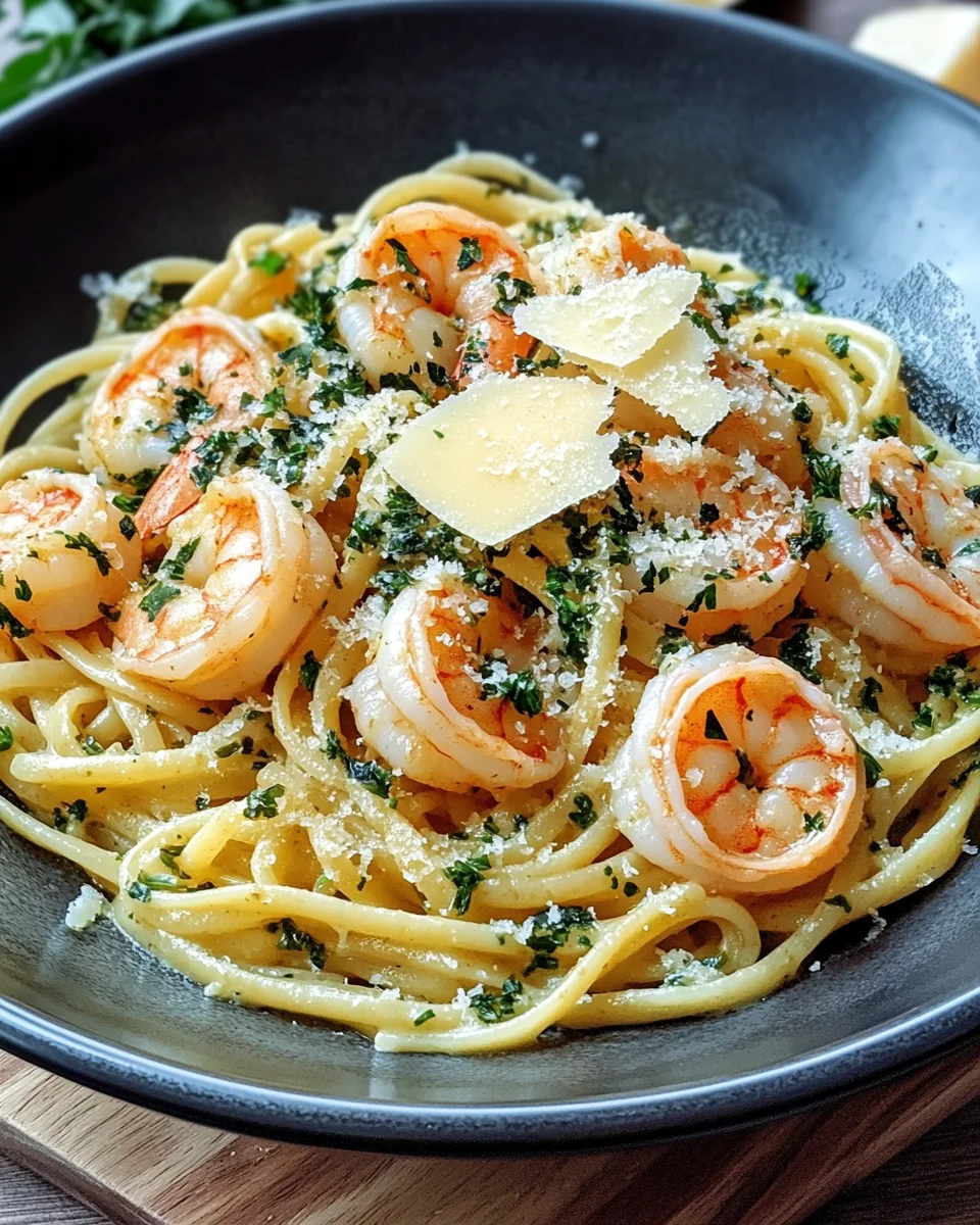 Garnelen Pasta mit Kräuterbutter und Knoblauch 21 Garnelen