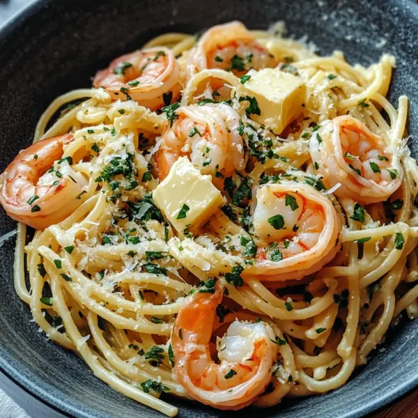 Garnelen Pasta mit Kräuterbutter und Knoblauch