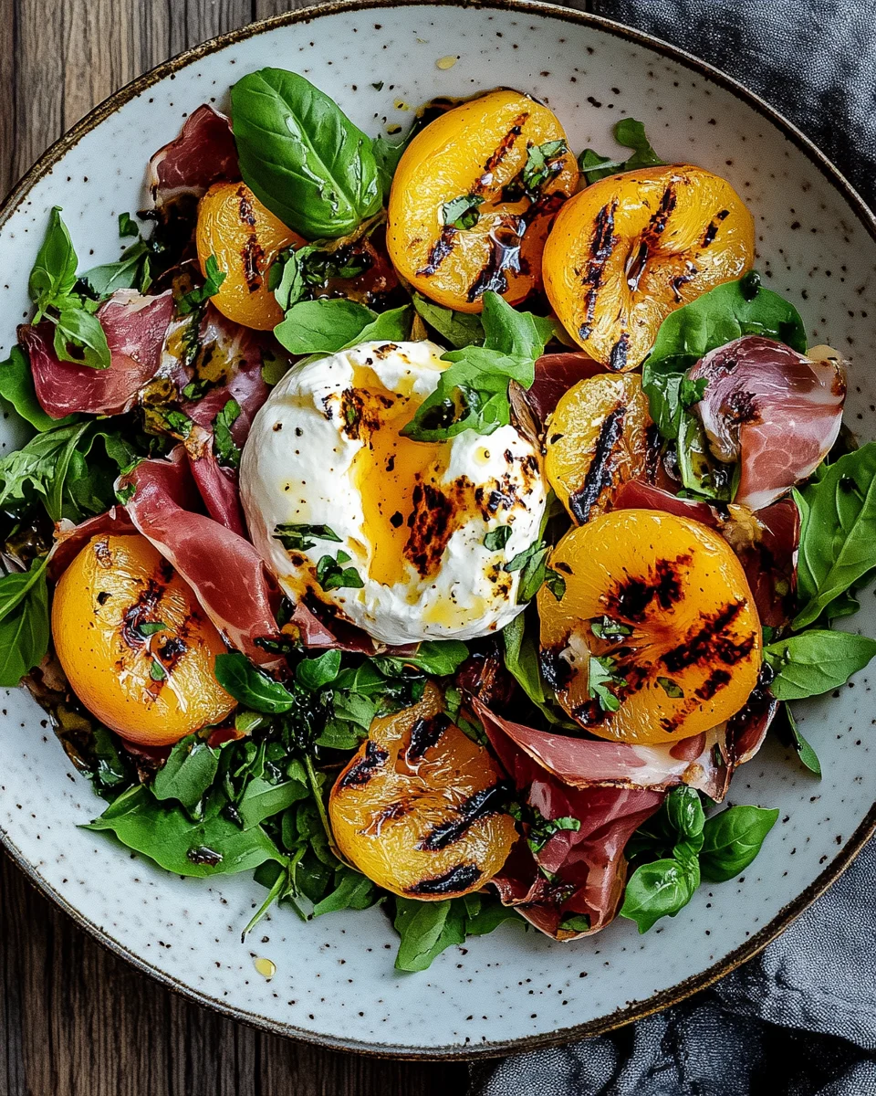 Gegrillter Nektarinen-Burrata-Prosciutto-Salat