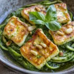 Halloumi mit Zucchini-Pesto-Nudeln