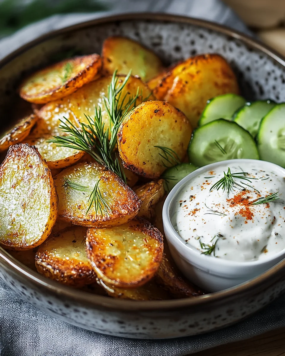 Kartoffelspalten mit Gurkendip