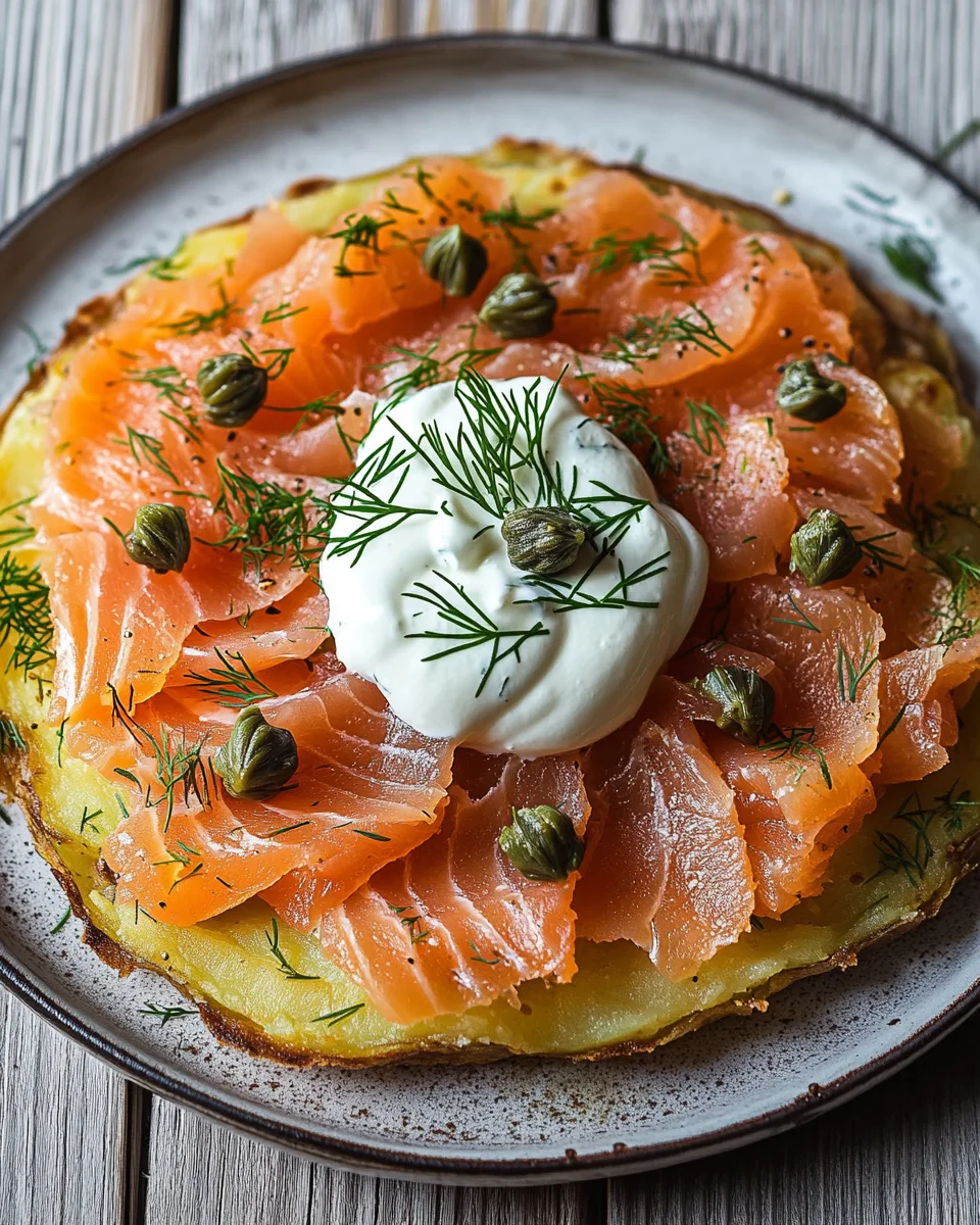 Knusprige Kartoffelgalette mit R&auml;ucherlachs und Cr&egrave;me Fra&icirc;che