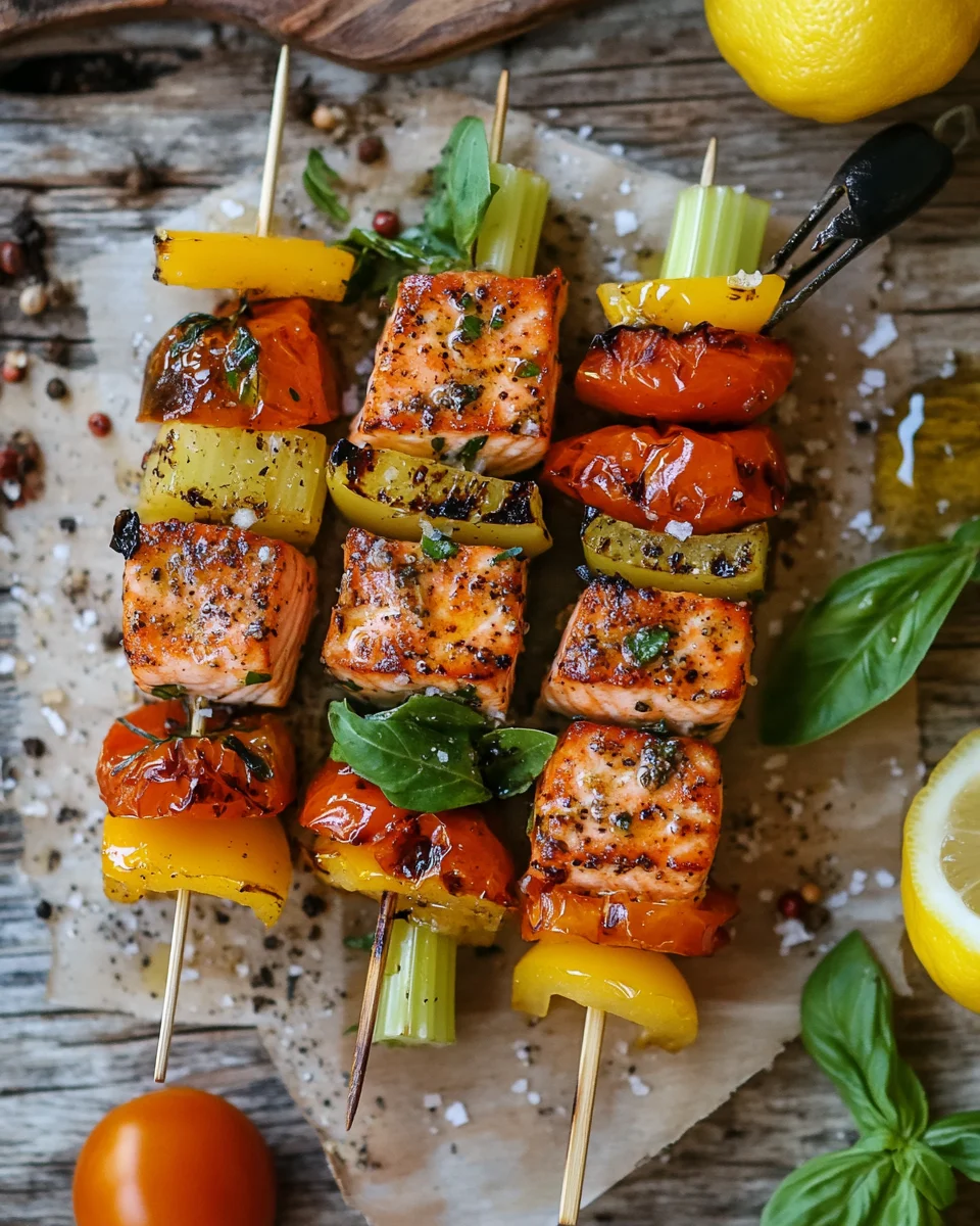 Lachs-Spieße mit Gemüse