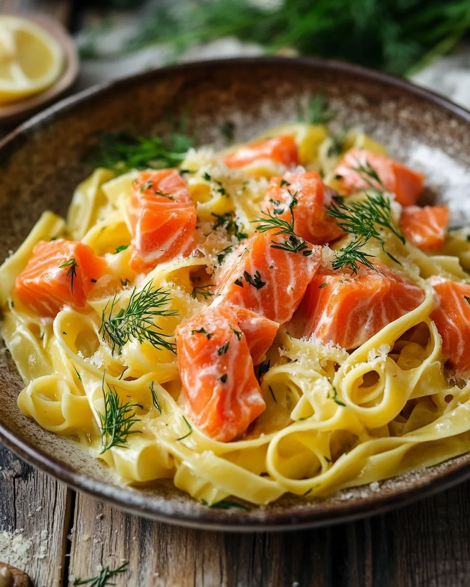 Lachs-Tagliatelle mit cremiger Zitronenso&szlig;e