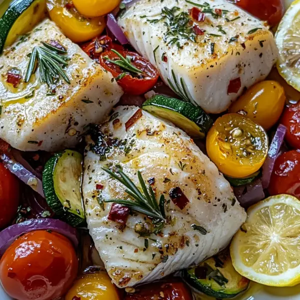 Mediterran Gebackene Fischfilets mit Gemüse