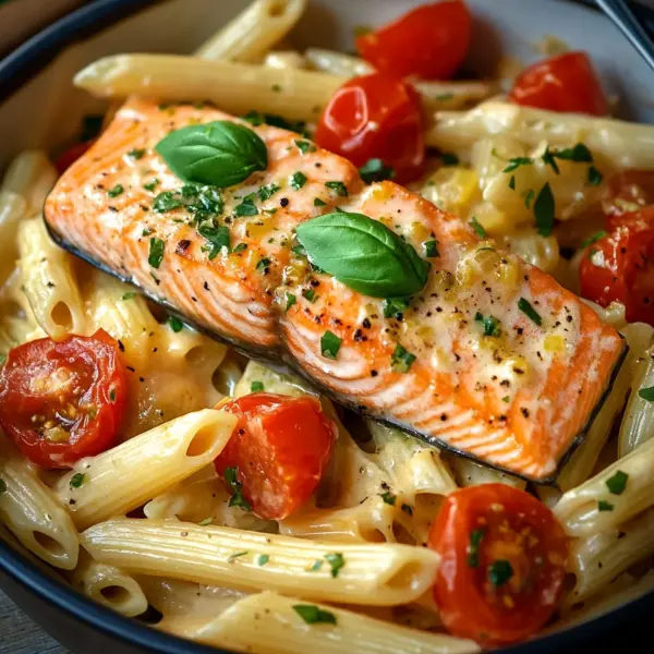 Ofen-Lachs-Pasta mit Tomaten