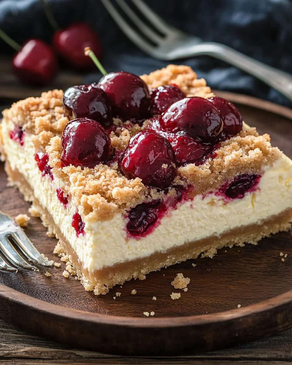 Saftiger Käsekuchen mit Kirschen und Streuseln