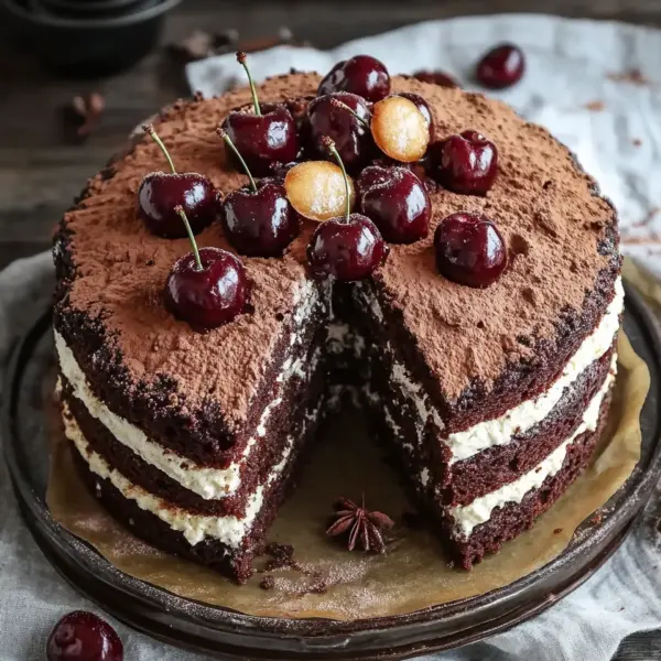 Winterlicher Maulwurfkuchen mit Zimtsahne und Punschkirschen