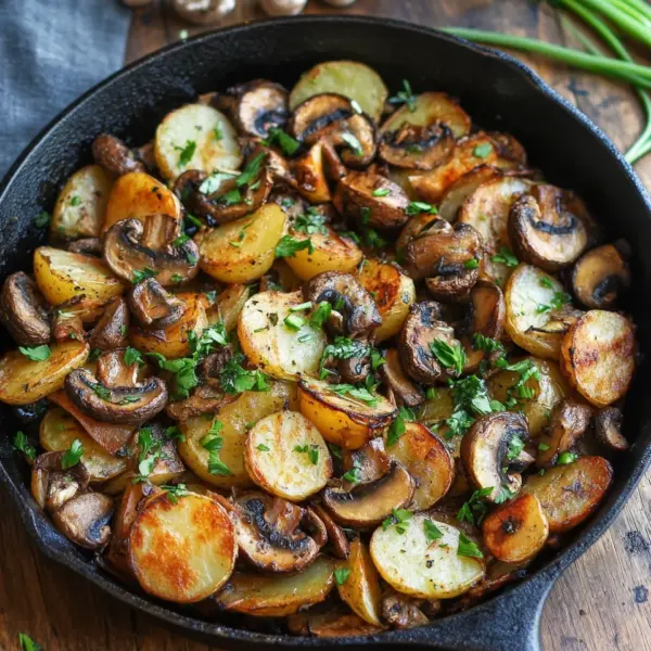 Champignon-Kartoffel-Pfanne mit Frühlingszwiebeln