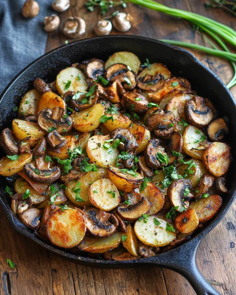Champignon-Kartoffel-Pfanne mit Frühlingszwiebeln