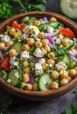 Gurkensalat mit Feta und Kichererbsen