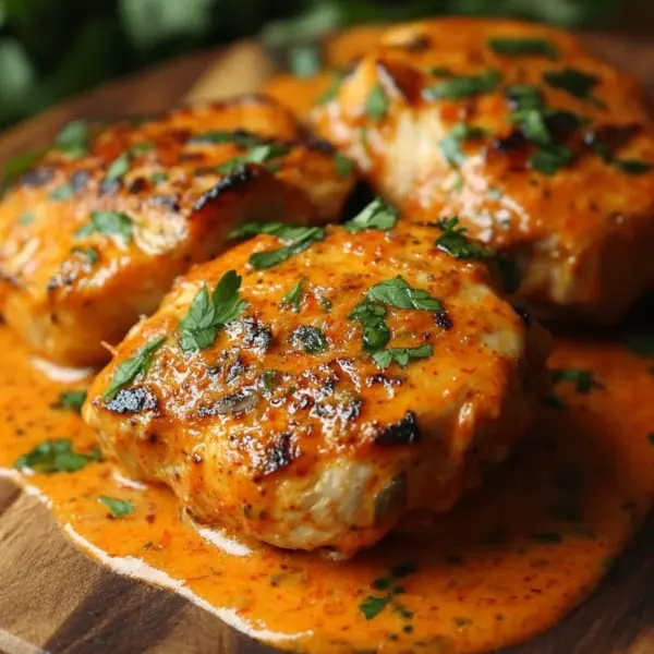 Hähnchenfilets mit einer Ajvar-Schmandsauce