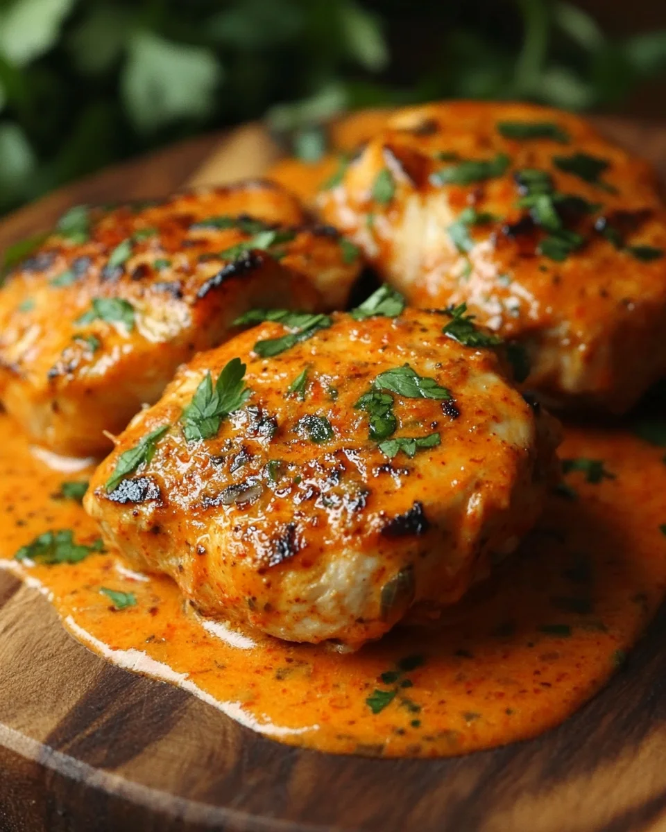 Hähnchenfilets mit einer Ajvar-Schmandsauce 21 Hähnchenfilets mit einer Ajvar-Schmandsauce