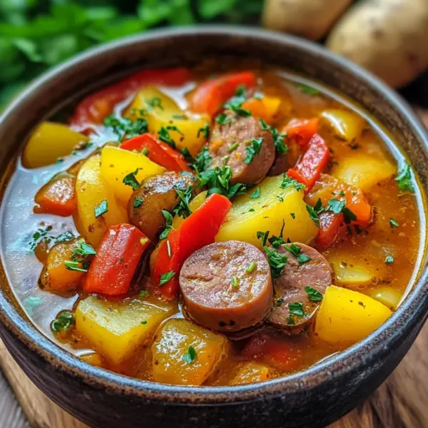 Kartoffelgulasch mit Würstchen