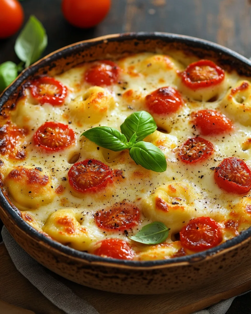Tortellini-Auflauf mit Tomaten und Mozzarella (vegetarisches Rezept)